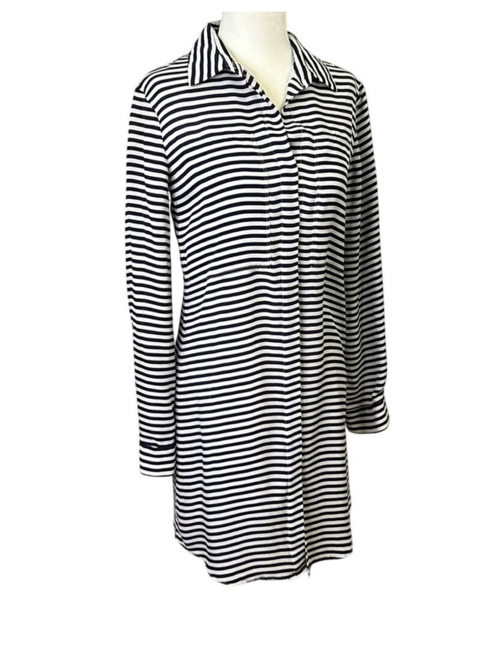 Theory Silk Striped Shirtdress Navy White Button Down Tunic Dress Size 00